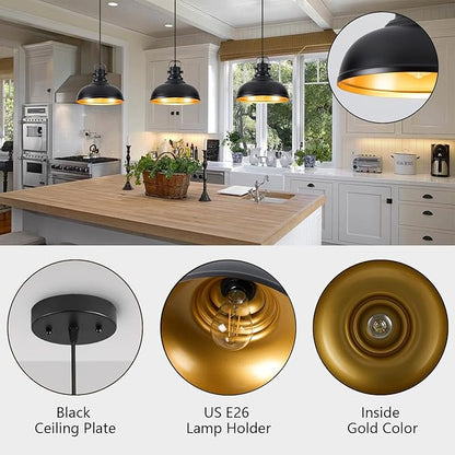 Refice 3 Pack Farmhouse Pendant Lights Black Pendant Lighting for Kitchen Island Adjustable Height Dome Hanging Lights for Barn, Dining Room