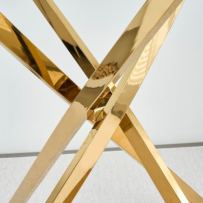 Glass Dining Table,36'' Round Dining Kitchen Table,Modern X-Design Dining Room Table with Gold Metal Base for Dining Room
