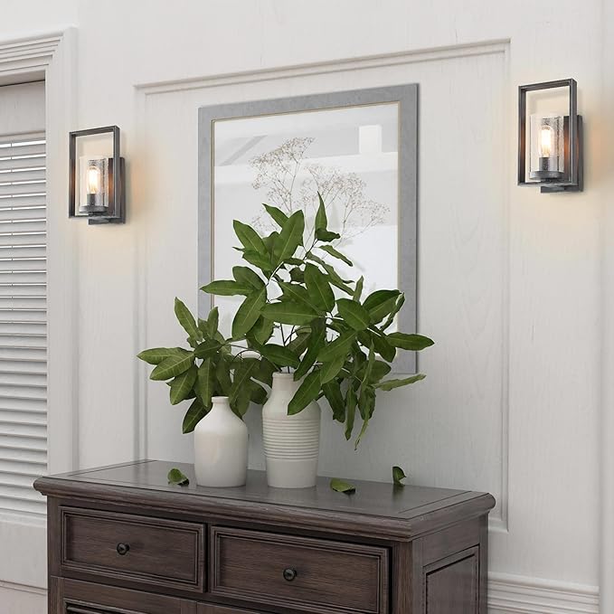Wall Sconces Lighting, 1-Light Bathroom Vanity Wall Light Fixtures with Seeded Glass, Rustic Wall Sconce Lights for Bedroom, Living Room, Brushed Aged Silver Finish
