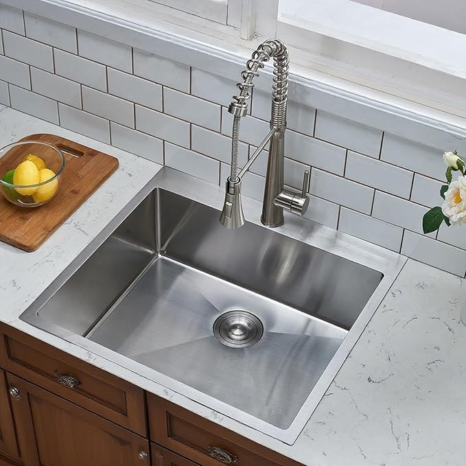 HOTIS 25x22 Inch Drop In Kitchen Sink, 25 Inch Topmount 304 Stainless Steel RV Laundry Utility Sink, Brushed Nickel Single Bowl Bar Sink With Drain