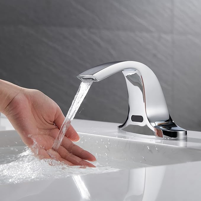 Touchless Bathroom Sink Faucet, Automatic Sensor Faucet Deck Mounted 6 Inch Centerset Basin Water Mixer with Pop up Drain (Chrome)