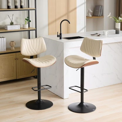 Modern Mid Century Adjustable Counter Height Leather Upholstered 360°Swivel Bar Chairs for Kitchen Island/Dining Room/Cafe, 2 Chair,for Living Room