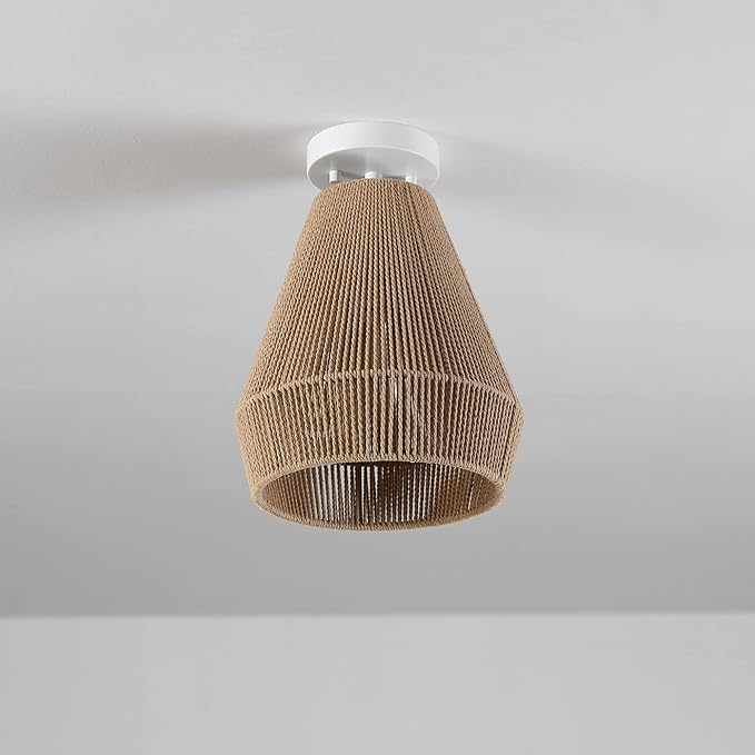 GLOBE Electric 65894 1-Light Flush Mount Ceiling Light, Matte White, Twine Shade