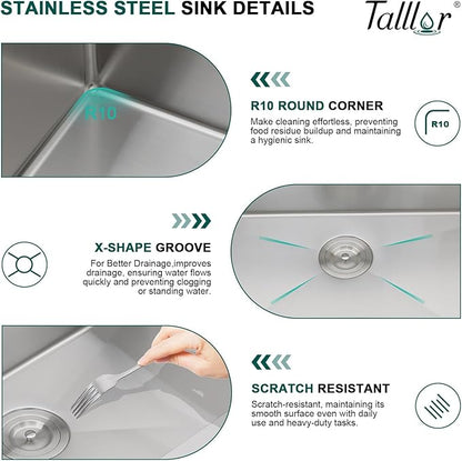 33 Inch Drop-In Double Bowl Kitchen Sink, 50/50 Low Divide 16 Gauge 304 Stainless Steel Workstation All-In One Sink, Brushed Finish #TLDB-501