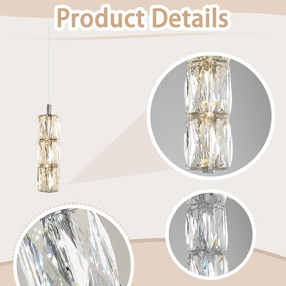 ykolupty Pendant Lights Kitchen Island Single Head Chrome Crystal Island Lights Dining Foyer Entrance Modern Chandeliers LED Dimmable 2700-6000K