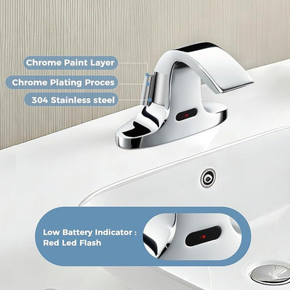 Touchless Bathroom Sink Faucet, Automatic Sensor Faucet for 3 Hole,Touchless Chrome Faucet for Bathroom Sink