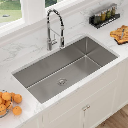 Sarlai 36 Inch Undermount Kitchen Sink - 36 x19 Kitchen Sink Extra-Large Undermount Single Bowl Stainless Steel 16 Gauge Under Counter Sink With Accessories Round Corners