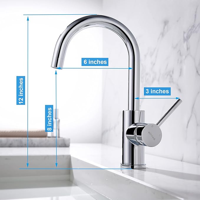 Single Hole Bar Faucet Chrome, WiPPhs Small Kitchen Sink Faucets with Hot and Cold Supply Lines, Single Handle Modern Wet Bar Faucet