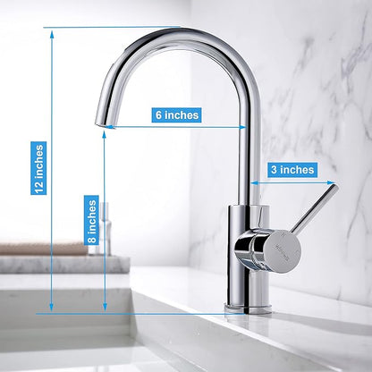 Single Hole Bar Faucet Chrome, WiPPhs Small Kitchen Sink Faucets with Hot and Cold Supply Lines, Single Handle Modern Wet Bar Faucet