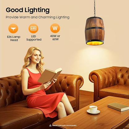 Retro Pendant Light,Wood Wine Barrel Fixture Hanging Decor,Rustic Unique Kitchen Bar Ceiling Lamp, Fashion Fixtures for Bar Cafe Home