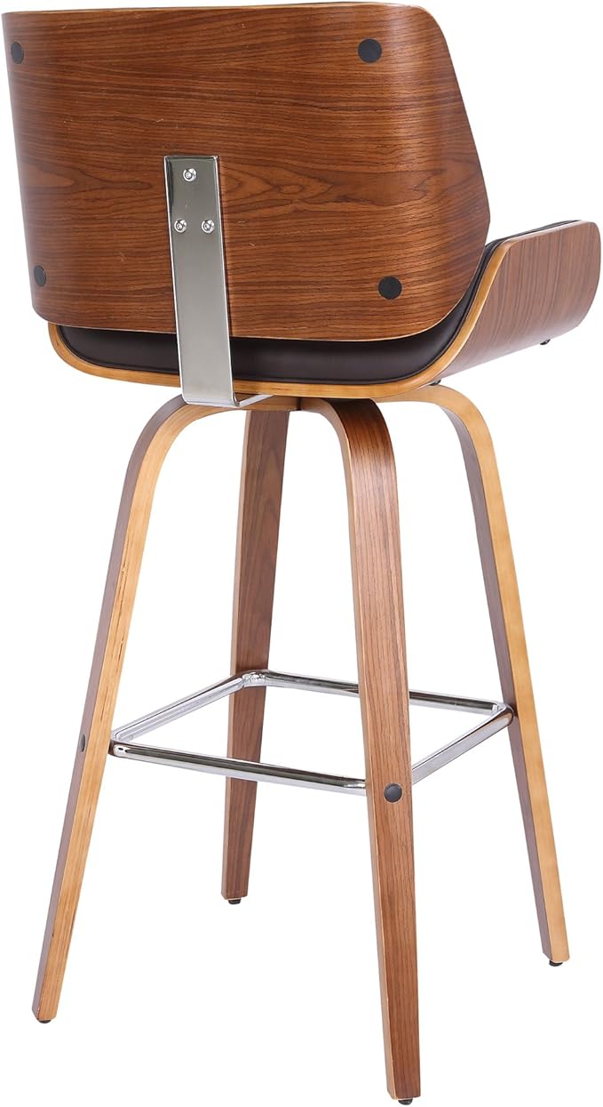 Armen Living Tyler 26" Counter Height Swivel Brown Faux Leather and Walnut Wood Bar Stool - Set of 3
