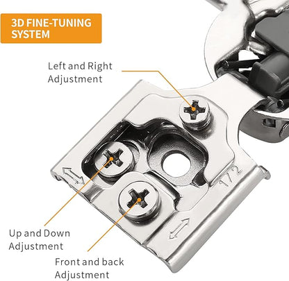 Chibery 2 Pack 1/2" Overlay 3D Soft Close Concealed Hinge for Face Frame Door, Smooth Slow Self Closing Hinges, Satin Nickel, Hidden 105° Open Angle Stainless Steel Hinge for Kitchen Cabinet Door