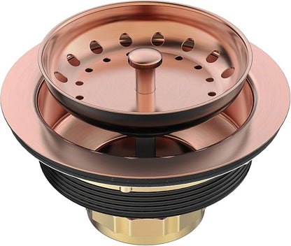 BOTEMY Stainless Steel Copper Sink Drain Strainer Kit 3-1/2 inch Kitchen Drain Assembly with Metal Center Knob Basket Stopper Replacement for Standard Kitchen Sinks, Antique Copper