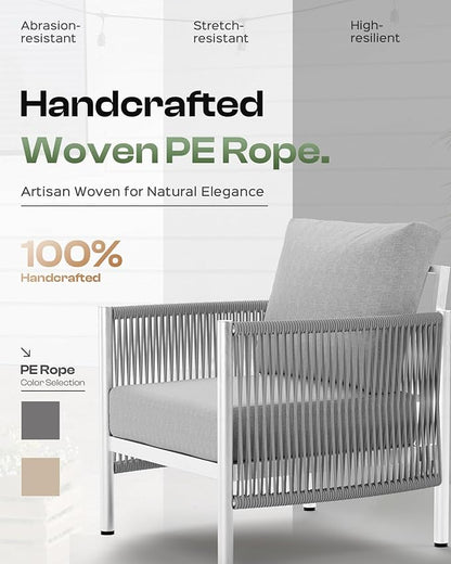 Aluminum Outdoor Patio Furniture Set with Dual-Layer Coffee Table, 4 Piece Modern Patio Conversation Sets with PE Rope, Outdoor Sectional Sofa with Thick Cushions for Balcony, Yard, Silver