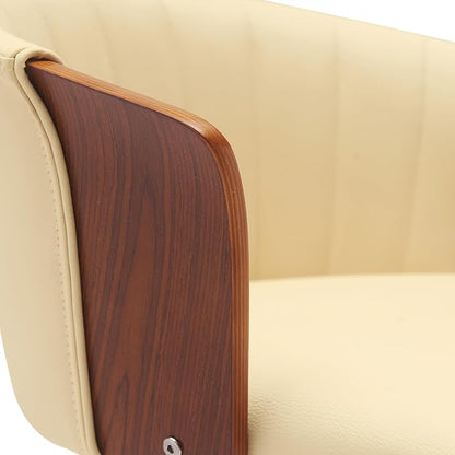 Armen Living Diana 30" Seat Height Mid Century Modern Swivel Walnut Wood Bar Stool for Kitchen Island Counter in Cream Faux Leather