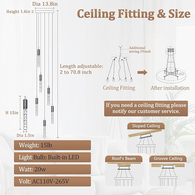 Flashing God 6-Lights Modern Crystal Chandelier for Foyer Gold Stairway Chandeliers Bubble Pendant Light Kitchen Island Flush Mount Chandelier for Living Room Dining Room