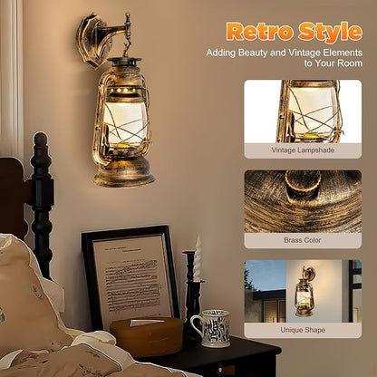 LOYALHEARTDY Wall Porch Light Vintage Rustic Lantern Lamp Indoor Outdoor Industrial Retro E27 Wall Lighting Fixture for Wall, Garage, Front Porch (D)