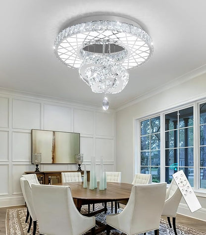 HAIXIANG LED Chandelier Modern Ceiling Dimmable Light Fixture Crystal Chandelier for Bedroom Dining Room Silver