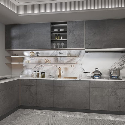 16"×118" Dark Grey Black Concrete Wallpaper Peel and Stick 3D Matte Textured Thick Concrete Cement Contact Paper Vinyl Wrap Removable DIY Tile Wall Sticker for Walls Countertop Cabinet Kitchen Island