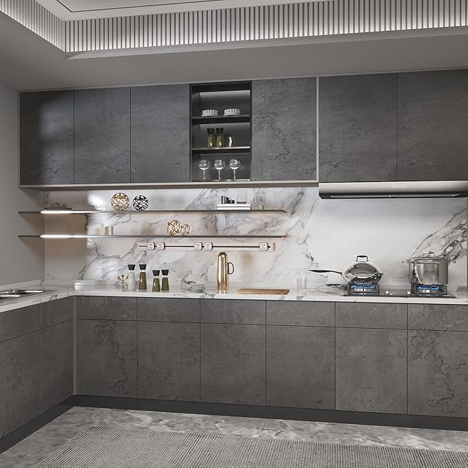 3yecao 48"×79" Extra Wide Thick Dark Grey Black Concrete Wallpaper Peel and Stick Industrial Darker Grey Concrete Cement Contact Paper for Office Desk Countertops Gray Matte Textured Stickers