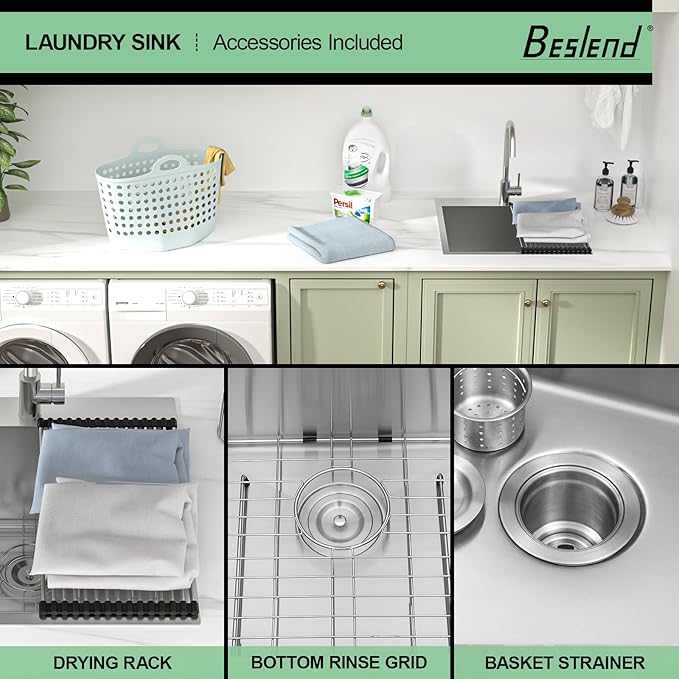 25 Laundry Sink Drop In - 25x22x12 Inch Laundry Utility Sinks 12 Inch Deep Sinks Stainless Steel Topmount Sink 16 Gauge Single Bowl Sink for Laundry Room