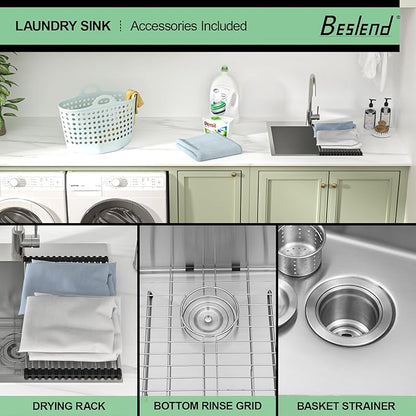 25 Laundry Sink Drop In - 25x22x12 Inch Laundry Utility Sinks 12 Inch Deep Sinks Stainless Steel Topmount Sink 16 Gauge Single Bowl Sink for Laundry Room