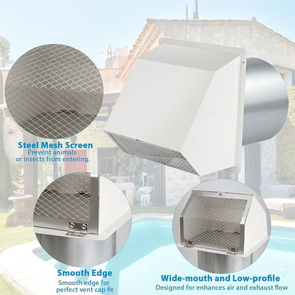 4 Inch Dryer Vent Cover Outside,Exterior Vent Cover Dryer Exhaust Vent Cover Outdoor Dryer Vent Cover for Exterior Wall Vent Hood for Dryer Range Hood House AC Vent,Hooded Wall Vent with Screen&Damper