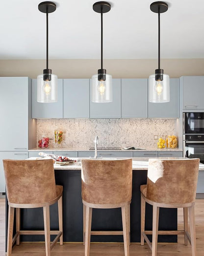 Brown and Gold Pendant Lights Kitchen Island - Clear Glass Pendant Light Fixture Multiple Stems Rods 3 Units 12 Inch 3 Units 4 Inch (1 Pack Brown and Gold Downrod)