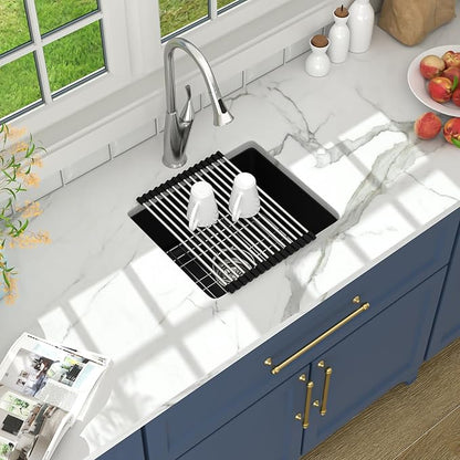 Lordear 18 Inch Black Undermount Bar Sink Granite Composite Quartz Single Bowl RV Camper Outdoor Under Counter Kitchen Sinks Basin