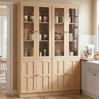 Cyclysio Kitchen Pantry Cabinet, 80" Wood Pantry Storage Cabinet with Doors and Adjustable Shelves, Kitchen Cabinet with Thickened Top Panel, Tall Cabinet for Livingroom, Pantry, Bathroom (2, Natural)