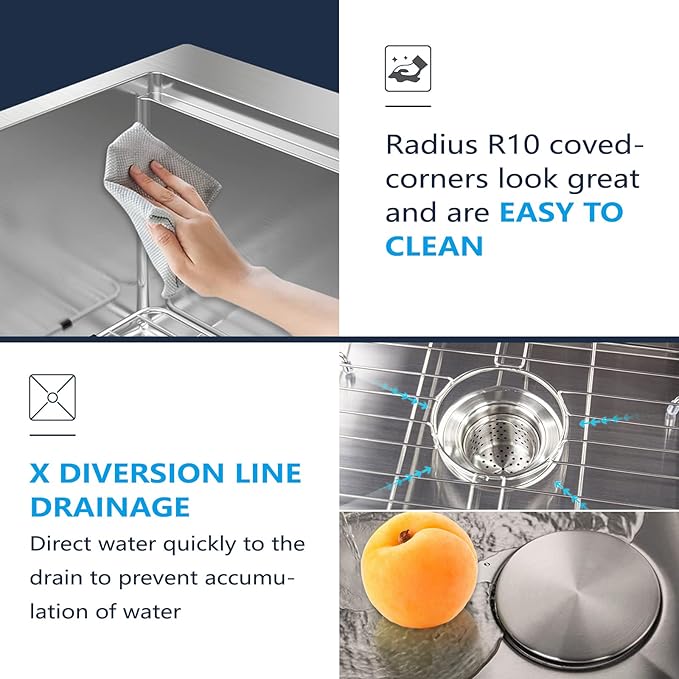 27 Inch Workstation Kitchen Sink 16 Gauge Stainless Steel Drop-In Topmount Single Bowl Kitchen Sink (27"X22"X10")