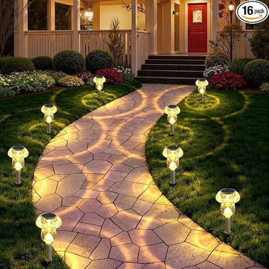 Benany Solar Lights Outdoor, 16 Pack Mushroom Lights Outside Waterproof, Solar Powered LED Lighting for Garden, Yard, Landscape, Path, Pathway, Lawn, Walkway, Driveway, Backyard Decor (Warm White)