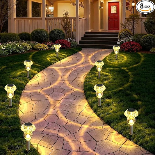 Benany Solar Lights Outdoor, 8 Pack Mushroom Lights Outside Waterproof, Solar Powered LED Lighting for Garden, Yard, Landscape, Path, Pathway, Lawn, Walkway, Driveway, Backyard Decor (Warm White)