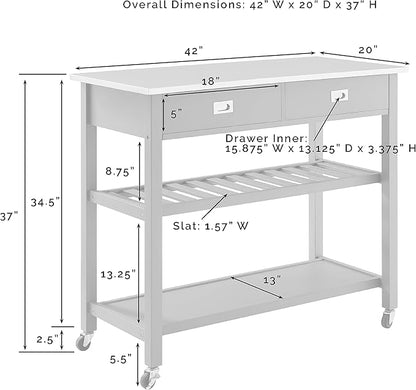 Crosley Furniture Chloe Stainless Steel Top Rolling Kitchen Island Storage Cart, Microwave Stand, Wine Rack, White