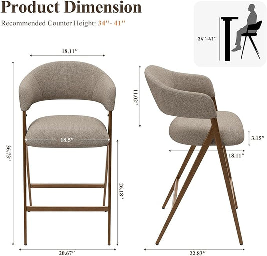 COLAMY Bar Stools Set of 2, Counter Height Bar Stools with Back, Modern Upholstered Island Stools with Metal Legs for Kitchen Island, Counter, Dining Room, Taupe