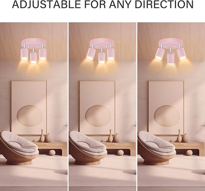 BoostArea LED 3 Light Track Lighting Kit, LED Track Lighting Fixtures, Pink Round Ceiling Spot Lighting, Flexibly Rotatable Light Head for Kitchen, Living Room, Bedroom, GU10 Bulb Not Included