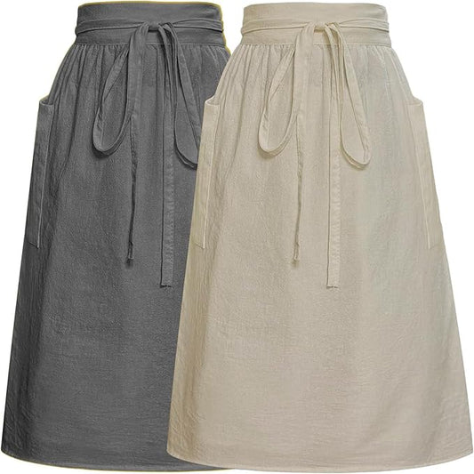 Cityelf Cotton Linen Half Apron for Women Vintage Waist Apron Ruffle Plain Bright Color for Cooking Painting Artwork