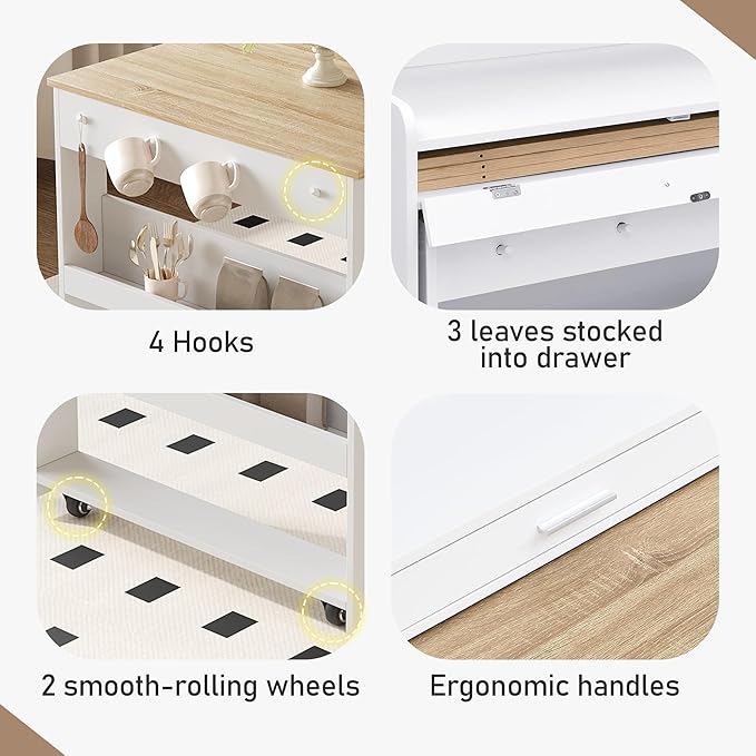 Compact Buffet with Hutch and Foldable Dining Table, Multifunctional Cupboard with Storage Shelf and Side Hooks, 2-in-1 Buffet for Small Places, Studio, Apartment (Natural-9c)