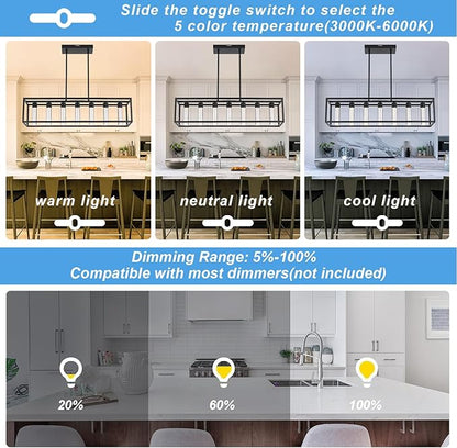 MELUCEE 7 Lights Modern Kitchen Island Lights 35W Dining Table Light Fixture with Crystal Bubble 5 Color Black Pendant Lights Kitchen Island, Integrated LED Chandelier for Dining Room Billiard Room