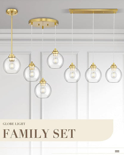 Gold Cluster Pendant Light, 3-Light Globe Hanging Light Fixture, Kitchen Island Lighting with Clear Glass for Dining Room Living Room Laundry Entrance Foyer, ZCPL101BG-3C