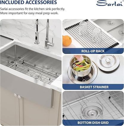 Sarlai 33 Farmhouse Sink Stainless Steel - 33x21 Inch Kitchen Sink Apron Front Stainless Steel 16 Gauge Single Bowl Kitchen Farm Sinks Basin