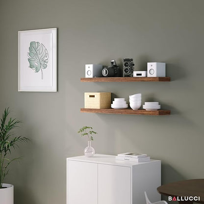 Ballucci Floating Shelves for Wall, 36" Wood Wall Shelf Set of 2, with Invisible Brackets for Bathroom, Living Room, Bedroom, Kitchen, Nursery, 8" Deep, Rustic Brown