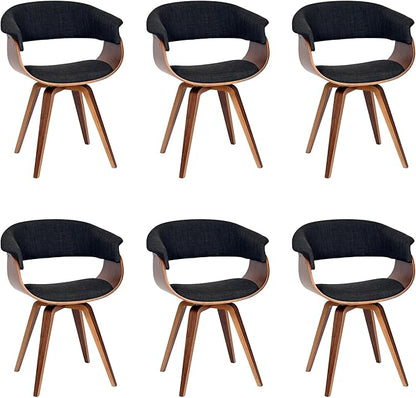 Armen Living Summer Modern Chair in Charcoal Fabric and Walnut Wood - Set of 6