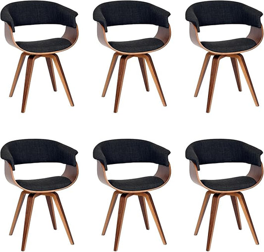 Armen Living Summer Modern Chair in Charcoal Fabric and Walnut Wood - Set of 6