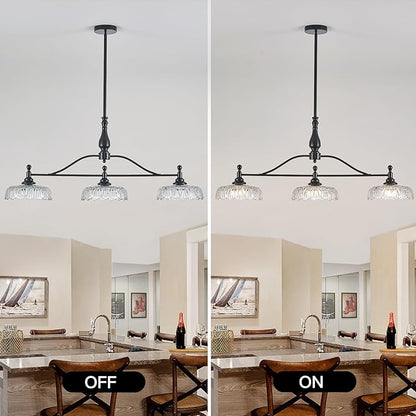 HDDFL Chandeliers Pendant Light Fixture Modern Pendant Lighting Fixtures 3 Lights Chandelier Matte Black Kitchen Glass Hanging Lamp for Island Dining Room Living Room