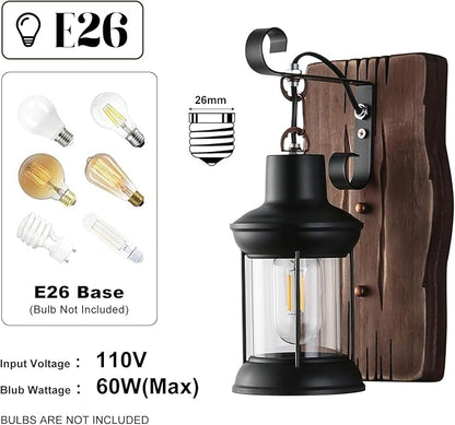 Rustic Wall Sconces Farmhouse Wood Wall Light Fixtures Retro Industrial Wall Lamp for Stairway Hallway Dining Room Loft Indoor Areas