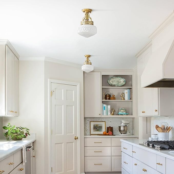 KCO Lighting Vintage Milk Glass Ceiling Light Fixture Brass Gold Kitchen Ceiling Light Fixtures Mid Century Globe Ceiling Lamp Industrial Hallway Ceiling Lighting