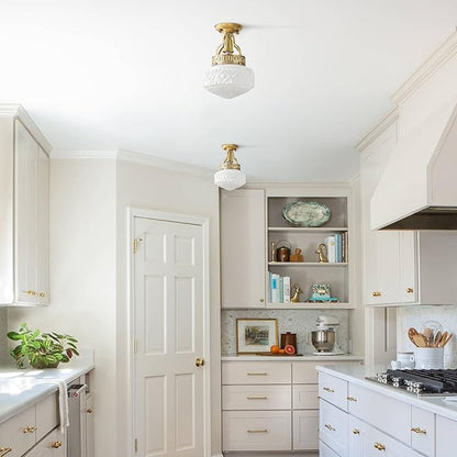 KCO Lighting Vintage Milk Glass Ceiling Light Fixture Brass Gold Kitchen Ceiling Light Fixtures Mid Century Globe Ceiling Lamp Industrial Hallway Ceiling Lighting