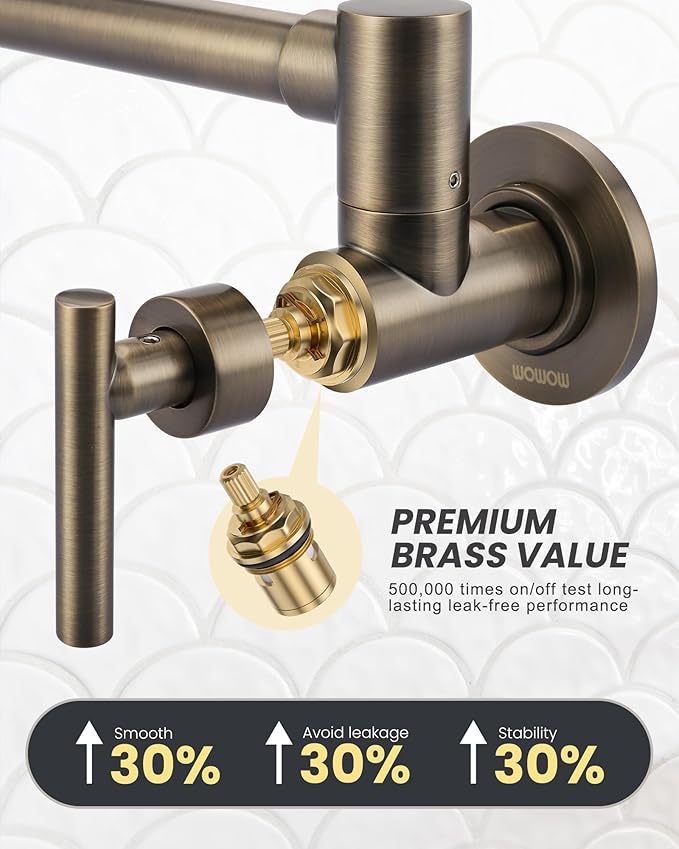Pot Filler Faucet Green Bronze, WOWOW Brass Pot Filler Wall Mount Kitchen Stove Faucet with Double Joint Swing Arms