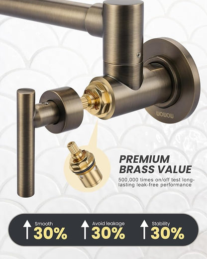 Pot Filler Faucet Green Bronze, WOWOW Brass Pot Filler Wall Mount Kitchen Stove Faucet with Double Joint Swing Arms